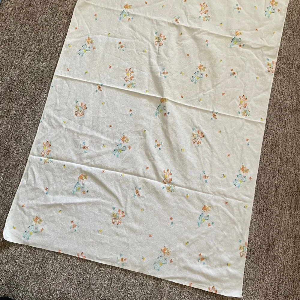Vintage Baby Blanket Felted‎ Fleece Pastel Bears and Horses